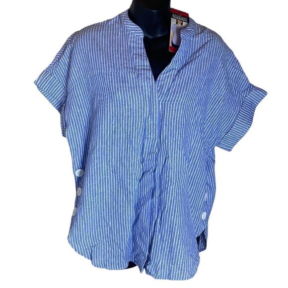 Original Nicole Miller blue/white striped linen blend top medium new - Picture 1 of 6